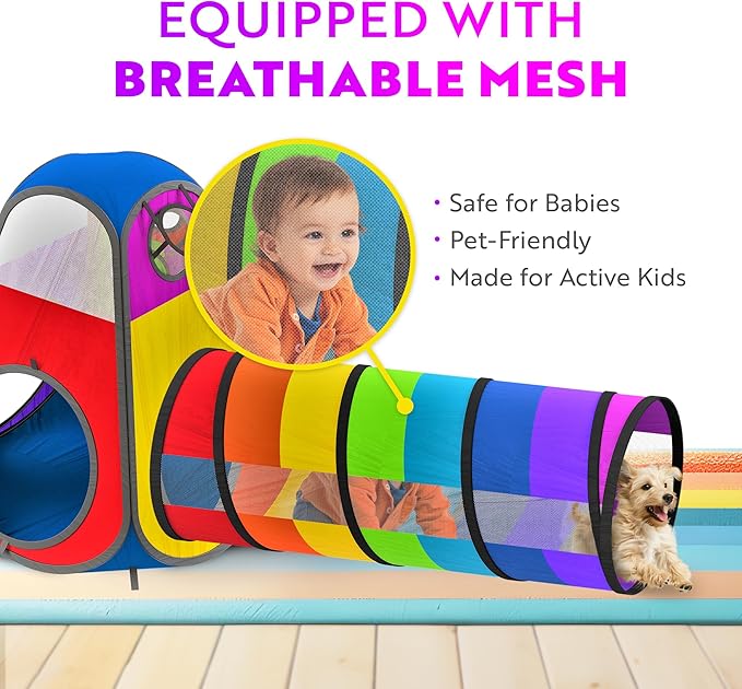 Playz 5pc Kids' Play Tents & Tunnels - Ball Pit for Toddlers, Basketball Hoop, Crawling Tubes, Pop-Up Playhouses, Baby Obstacle Course for Indoor or Outdoor Use