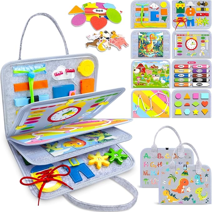 Gojmzo Busy Board Montessori Toys for Toddler Boy Girl Birthday Gifts, Busy Book Sensory Toys for Toddlers, Learning Educational Toddler Travel Activities
