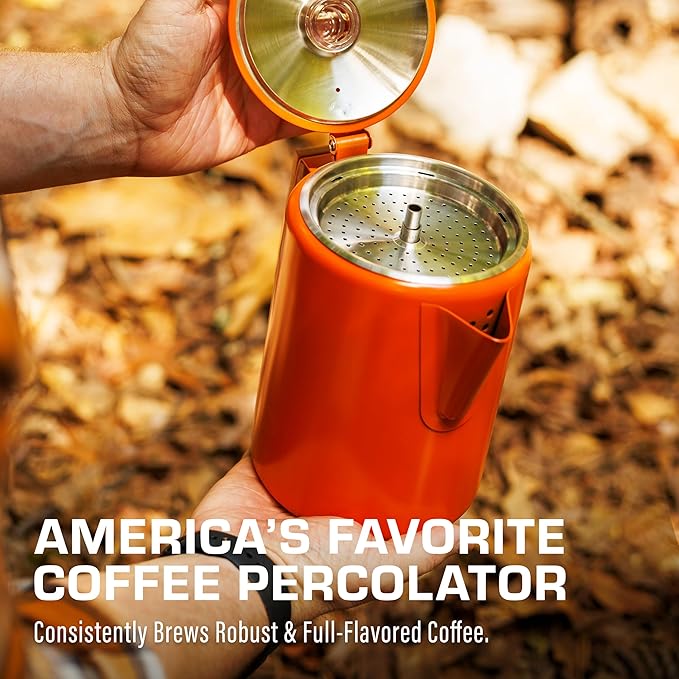COLETTI Bozeman Camping Coffee Pot — Camping Coffee Makers, Coffee Percolator – America's Sleekest Percolator – NO Aluminum or Plastic (Orange)