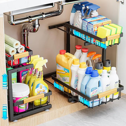ADBIU Under Sink Organizer, 2 Pack 2 Tier Expandable Height Pull out Kitchen