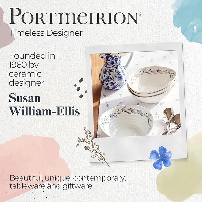 Portmeirion Sophie Conran Lavandula Cereal Bowls, Set of 4 – Ripple Design Floral Porcelain Serving Bowls for Soup, Salad, Dessert & Ice Cream – Stackable Lavender 7.5-Inch Everyday Dinnerware