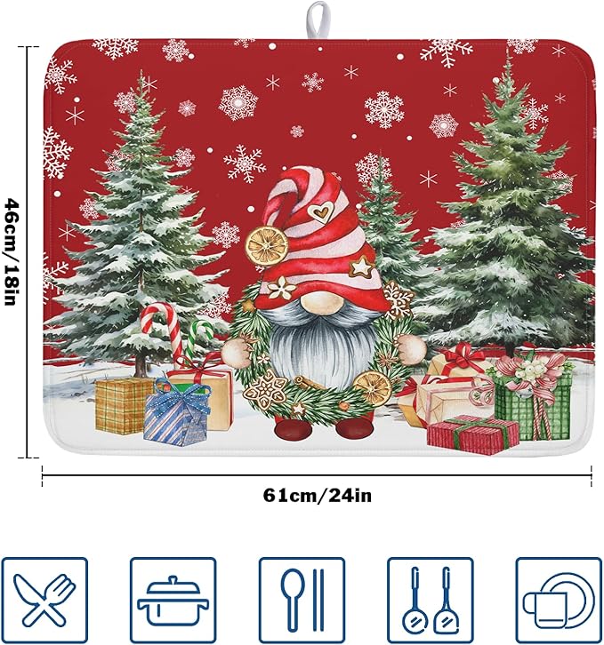 Christmas Dish Drying Mat for Kitchen Counter, Merry Christmas Dish Drying Mat