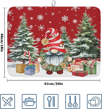Christmas Dish Drying Mat for Kitchen Counter, Merry Christmas Dish Drying Mat