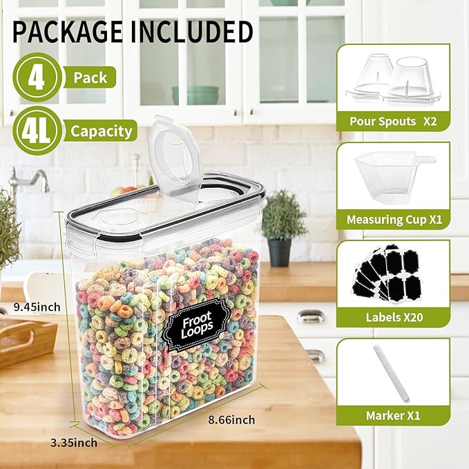 Skroam 4PCS Cereal Containers Storage, Airtight Food Storage Containers