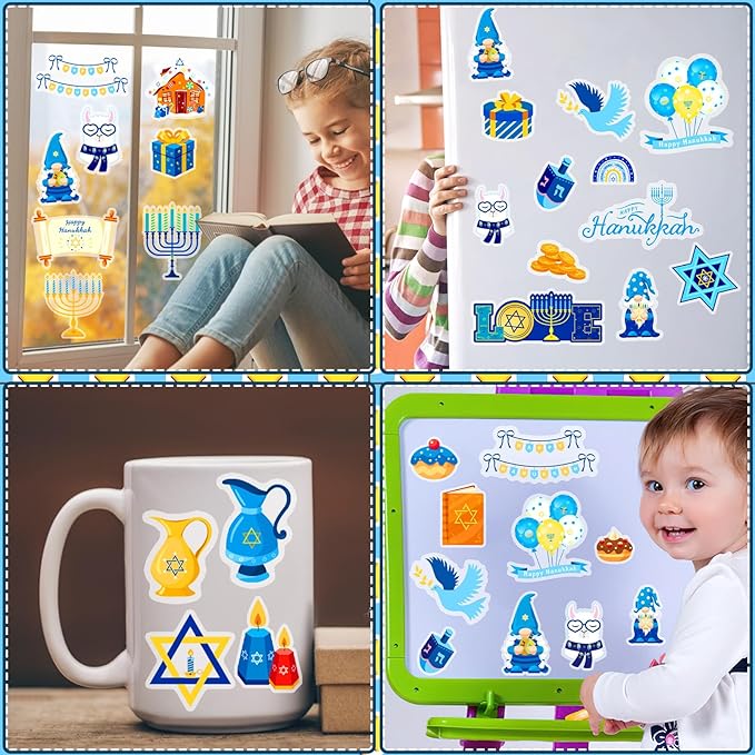 MARFOREVER 50 Pcs Hanukkah Decorations Window Gel Clings, Chanukah Window Stickers Decals Removable Reusable Hanukkah Menorah Dreidel for Adults Kids Classroom Home Chanukah Decor Party Supplies