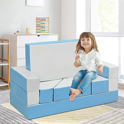 Costzon Climb and Crawl Foam Playset, 4-in-1 Convertible Furniture Into Toddler Bed, Sofa, Table, Activity Play Blocks, 8-Piece Lightweight Couch for Kids, Baby, Preschooler (Contemporary)