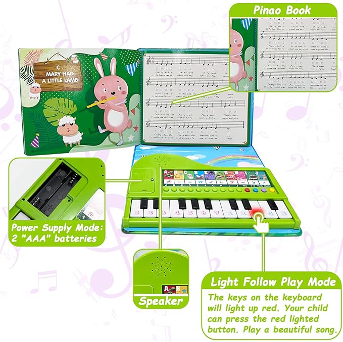 Kids Piano Book Toys - 20 Keys Kids Keyboard Piano Educational Music Toys, Children Gifts & Toddler Toys for 3 4 5 Year Old Boys and Girls