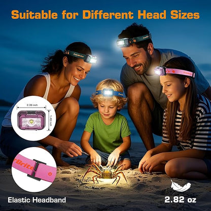 EverBrite Rechargeable Headlamp, 2 Pack Kids Headlamp with White/Red/Green Light and Memory Function, Head Lamp for Adult and Kid with 5 Modes, 120° Adjustable LED Headlamp for Camping, Running-Pink