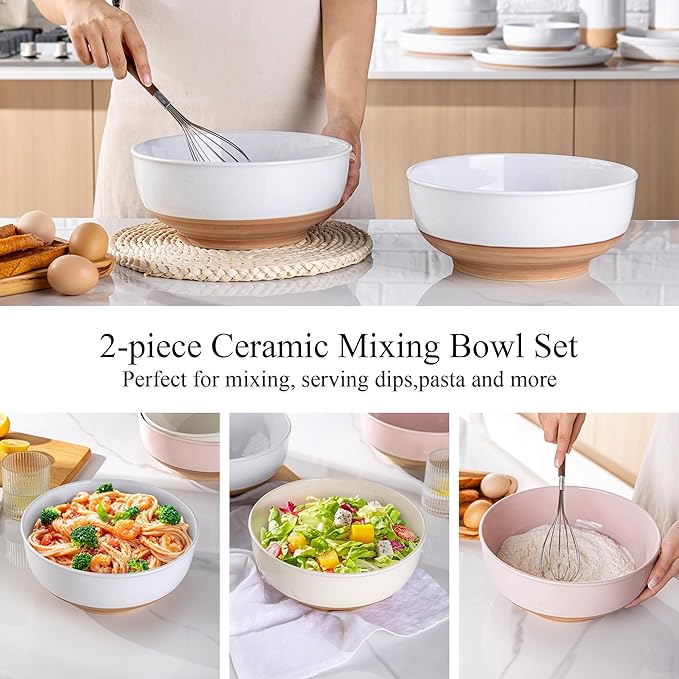 AmorArc 9.8’’ Extra Large Ceramic Salad Bowls, 90 OZ Serving Bowls Set of 2