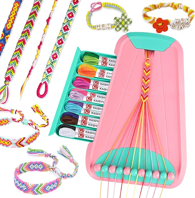 Friendship Bracelet Making Kit for Girls, Arts and Crafts Bracelets String Maker Kit for Kids Ages 8-12 Christmas Birthday Gifts (Pink with Green)