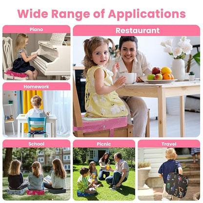 Toddler Booster Seat for Dining Table, 4" Kids Booster Seat for Kitchen Chair with Non-Slip Bottom, Portable Detachable Washable Increasing Cushion with 2 Adjustable Straps (Unicorn)