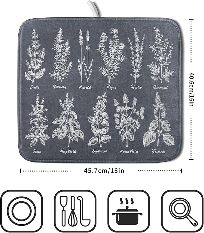 Flower Herbs Dish Drying Mat Wild Plant Dish Rack Mat