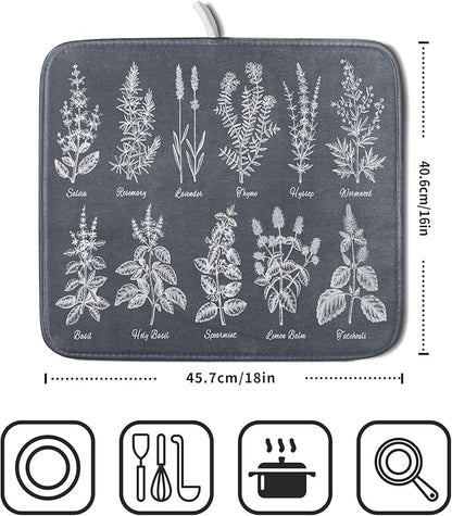 Flower Herbs Dish Drying Mat Wild Plant Dish Rack Mat