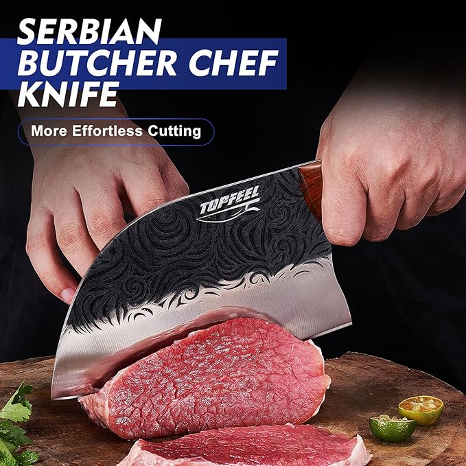 Topfeel Butcher Knife Set 5PCS, Hand Forged Kitchen Knives Set Serbian Chef