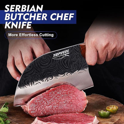 Topfeel Butcher Knife Set 5PCS, Hand Forged Kitchen Knives Set Serbian Chef