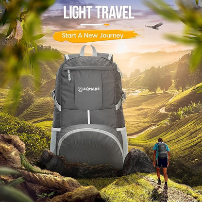 ZOMAKE Lightweight Packable Backpack 35L, Light Foldable Backpacks Water Resistant Collapsible Hiking Bag, Compact Folding Day Pack for Travel Camping(Dimgray)