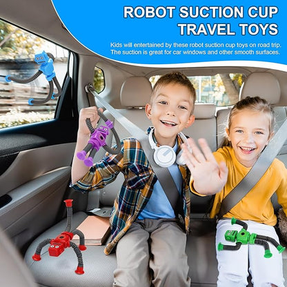 Robot Suction Cup Toys Pop Tubes | 6 PCS-Stretchy Sensory Fidget Toys for Kids Ages 3+ | Perfect for Travel, Party Favors,Autism, Stress Relief | Fun Robot-Shaped Suction Cup Toys
