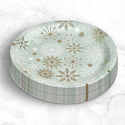 Papyrus Disposable Tabletop Plates Set - Elegant and Sturdy Plates for Any Occasion, Winter Sage Snowflake, Plates