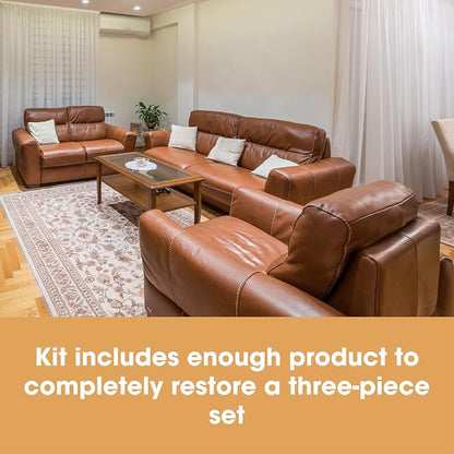 Furniture Clinic Leather Complete Restoration Kit | with Leather Recoloring Balm, Cleaner, 2-in-1 Protection Cream & Conditioner, Sponge, and Cloth | Repair Kit for Furniture (Cream)