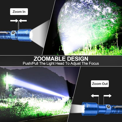Flashlights High Lumens Rechargeable, Super Bright Long Range Small Powerful Flashlight, 6 Modes LED Tactical Pocket Waterproof Flash Light for Home Emergency (2, Blue)