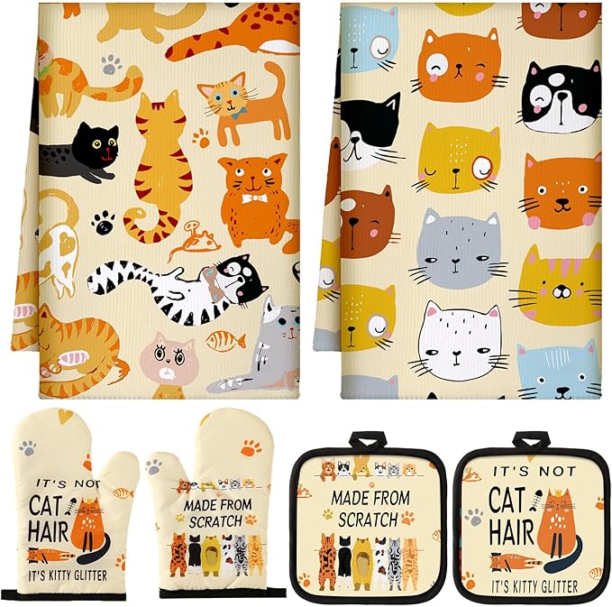 Jingmore 6 Pcs Kitchen Decor Set Accessorie Farmhouse Kitchen Towels Pot