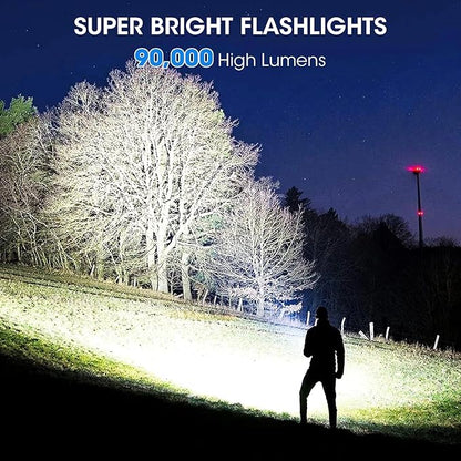 Flashlights Rechargeable LED High Lumens - 4 Pack 90,000LM Super Bright Flashlight, Adjustable Powerful Flash Light with 5 Modes, Waterproof Handheld Flashlight for Home, Camping (4)
