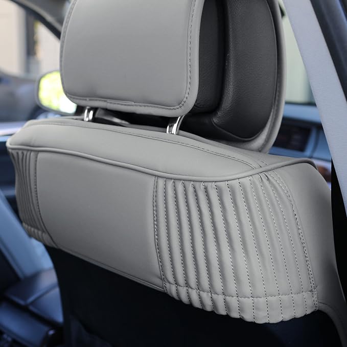 FH Group Car Seat Cover for Back Seat Solid Gray Faux Leather - Universal Fit, Rear Seat Covers for Cars with Rear Split Bench, Car Seat Cushions, Car Interior Accessories for SUV, Sedan, Van