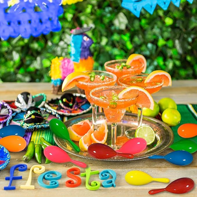24pcs Mini Maracas for Kids Mexican Fiesta Party Favors Plastic Maraca Shakers Noisemaker for Cinco de Mayo Day of the Dead Fiesta Mexican Themed Birthday Christmas Party Supplies Kids Boys Girls