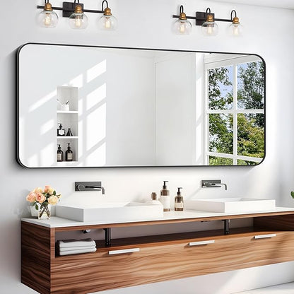 24" x 55"Bathroom Mirror, Matte Black Wall Mirror