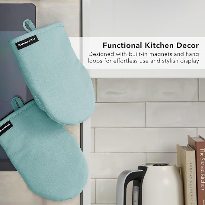 KITCHENAID Gourmet Series Gridlines Mini Oven Mitts 2-Pack Set, Heat Resistant