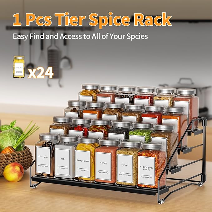 BOIVSHI 4 Tier Spice Rack for Cabinet, Spice Rack Organizer, Depth Adjustable