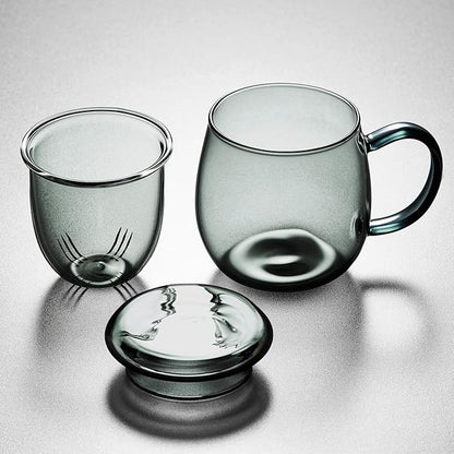 Glass Tea Cup with Infuser and Lid, 17.6oz/520ml Large Borosilicate Teacup