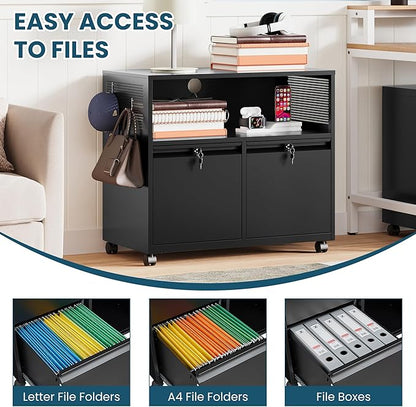 MIIIKO File Cabinet with Storage 2 Drawers, Rolling File Cabinet