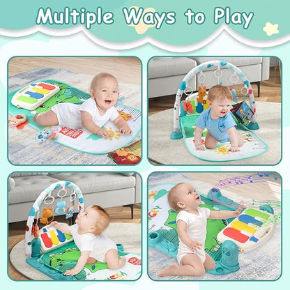 BOMPOW Baby Play Gym Mat, Play Activity Mat with Music and Lights, Piano Gym, Early Development Baby Gift for Babies Newborn Tummy Time Play Mat