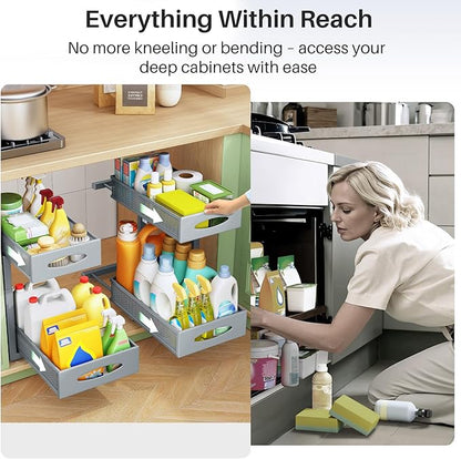 1 Pack Under Sink Organizer, 2 Tier Pull out Cabinet Organizer Mesh Baskets