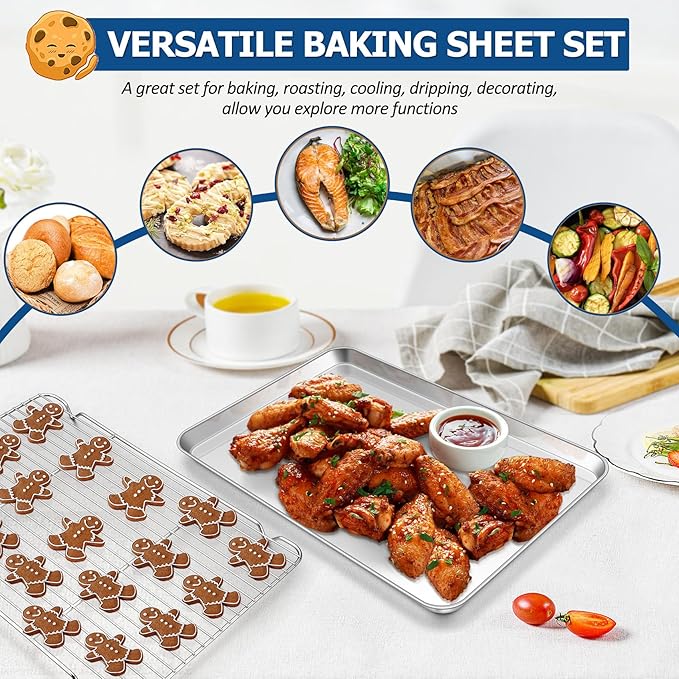 TeamFar Baking Sheet with Rack Set, Stainless Steel Baking Pan Cookie Sheet