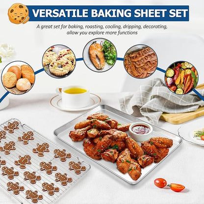TeamFar Baking Sheet with Rack Set, Stainless Steel Baking Pan Cookie Sheet