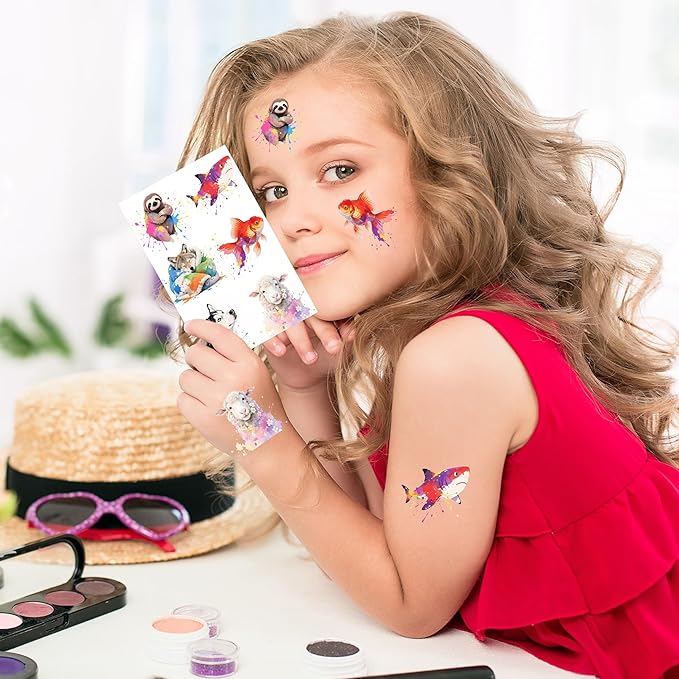 216 PCS Watercolor Animals Temporary Tattoo Set (36 Sheets) for kids - Cute Animals Sticker for Girls Boys Body Arm Shoulder, Birthday Party Supplies Gifts for Kids