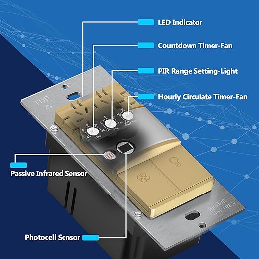 LIDER Humidity Sensor Switch and Motion Sensor Light Switch, PIR Sensor