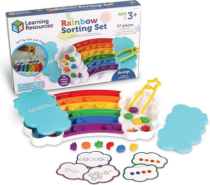 Learning Resources Rainbow Sorting Set, fine Motor, Sorting, Patterning & Addition Skills, Toddler Educational Toys, Sensory Tray