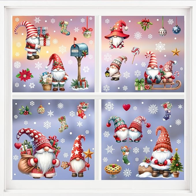Christmas Window Clings, Gnome Window Stickers,Window Decals Snowflake, Gnome Christmas Truck, Home Decorations,Thanksgiving Xmas Gifts,Kitchen, Living Room, Bedroom Window Stickers
