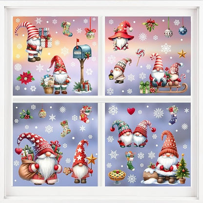 Christmas Window Clings, Gnome Window Stickers,Window Decals Snowflake, Gnome Christmas Truck, Home Decorations,Thanksgiving Xmas Gifts,Kitchen, Living Room, Bedroom Window Stickers