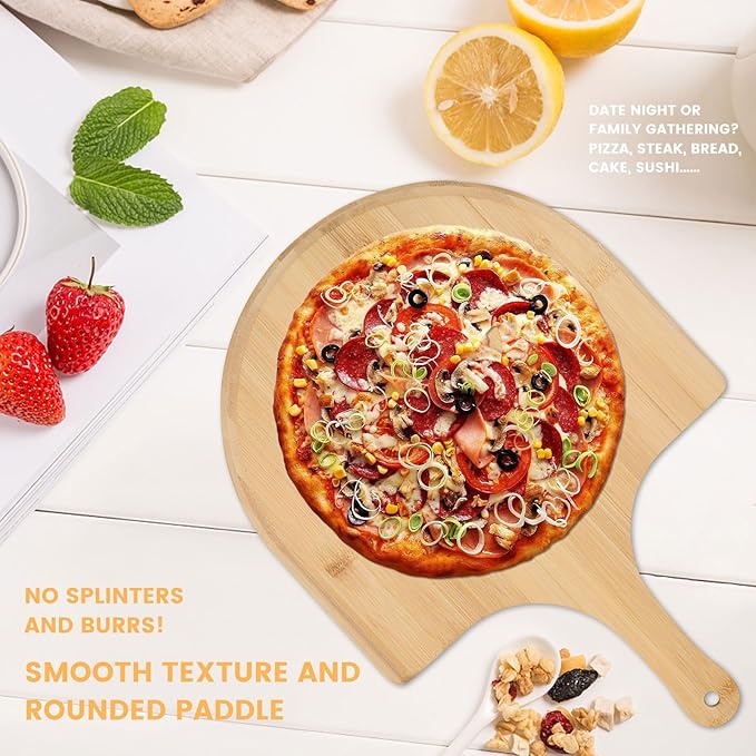 2 Pack Pizza Peel 11 Inch, Natural Bamboo Pizza Spatula Wooden Pizza Spatula Paddle Board for Home Pizza Cutting，Cheese, Bread,Fruit,Vegetable Oragaznie (2)