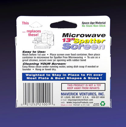 Microwave Spatter Screen, Non-Stick Mesh, Folds Flat, 13 Inch Splatter Guard