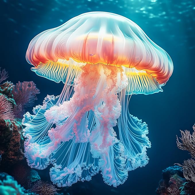 Bgraamiens 1000 Piece Jigsaw Puzzle for Adults - Deepsea Jellyfish - Vibrant Ocean Art Puzzle with Bioluminescent Glow Effect, Challenging Sea Creature Puzzle Gift