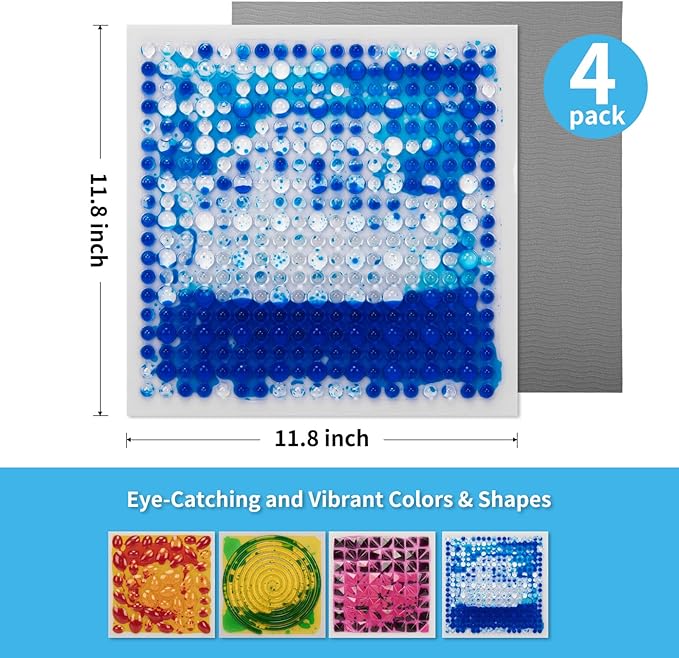 Art3d 12"x12" Textured Liquid Sensory Flooring Tiles, Interactive Glossy Fusion Play Mats for Kids, Toddler, Teens, Stress Relief & Calming Toys, 4pcs per Set