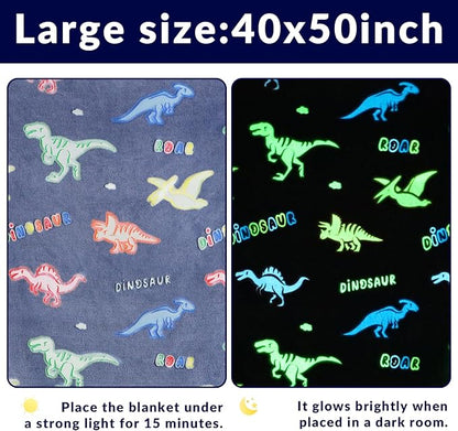 Dinosaur Gifts Toys for Boys - Glow in The Dark Blanket Birthday Christmas Easter Dinosaurs Gift for Kids Age 2 3 4 5 6 7 8 9 10 12 Year Old Boy