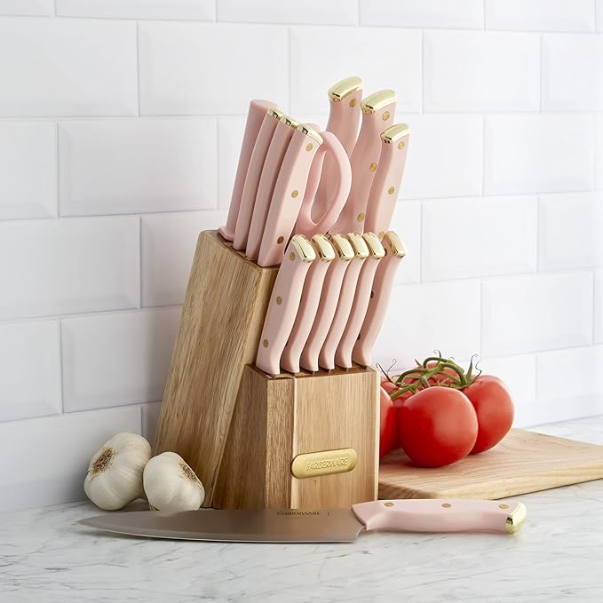 Farberware 15-Piece Triple Riveted Acacia Knife Block Set, High
