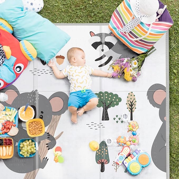 Foldable Baby Play Mat, PIGLOG 50x50 Playpen Mat, 0.6in Thick Waterproof Playmats for Babies and Toddlers Kids, Safe Foam Playmat for Tummy Time, Reversible Portable Baby Floor Mat for Infant, Koala