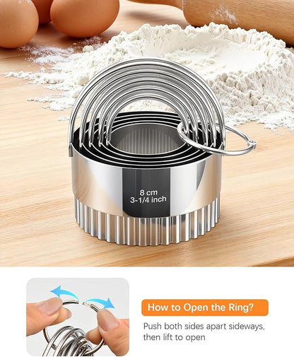 Biscuit Cutter Set with Handle, 5 Piece Stainless Steel Fluted Round Cookie